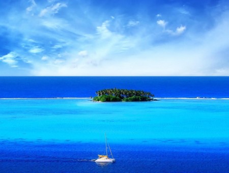 island and boat in sea
