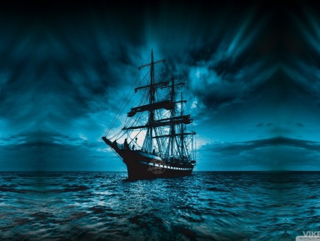 dark ship in dark sea
