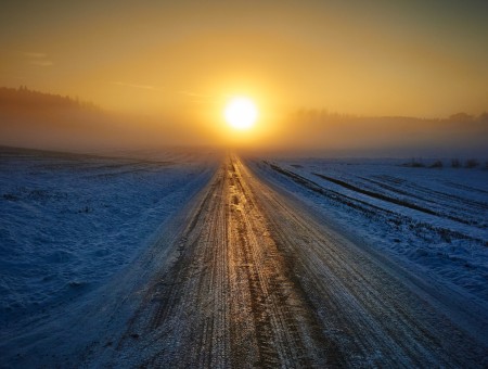 Winter road to sun