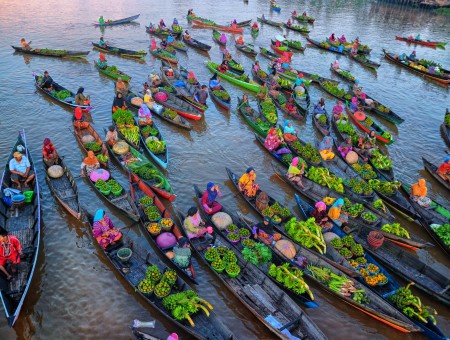 Canoes on river
