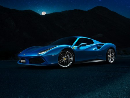 Blue Lamborghini in night