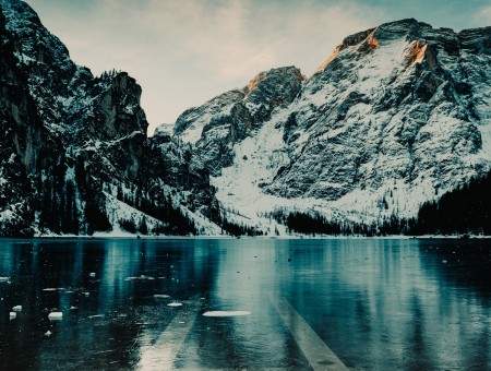 Mountains and ice lake