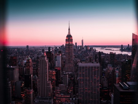New York skycrapers on sunset