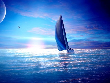 Lonely sailboat in the sea